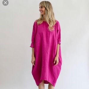 Rachel Craven Long Cocoon Dress in Fuschia Linen